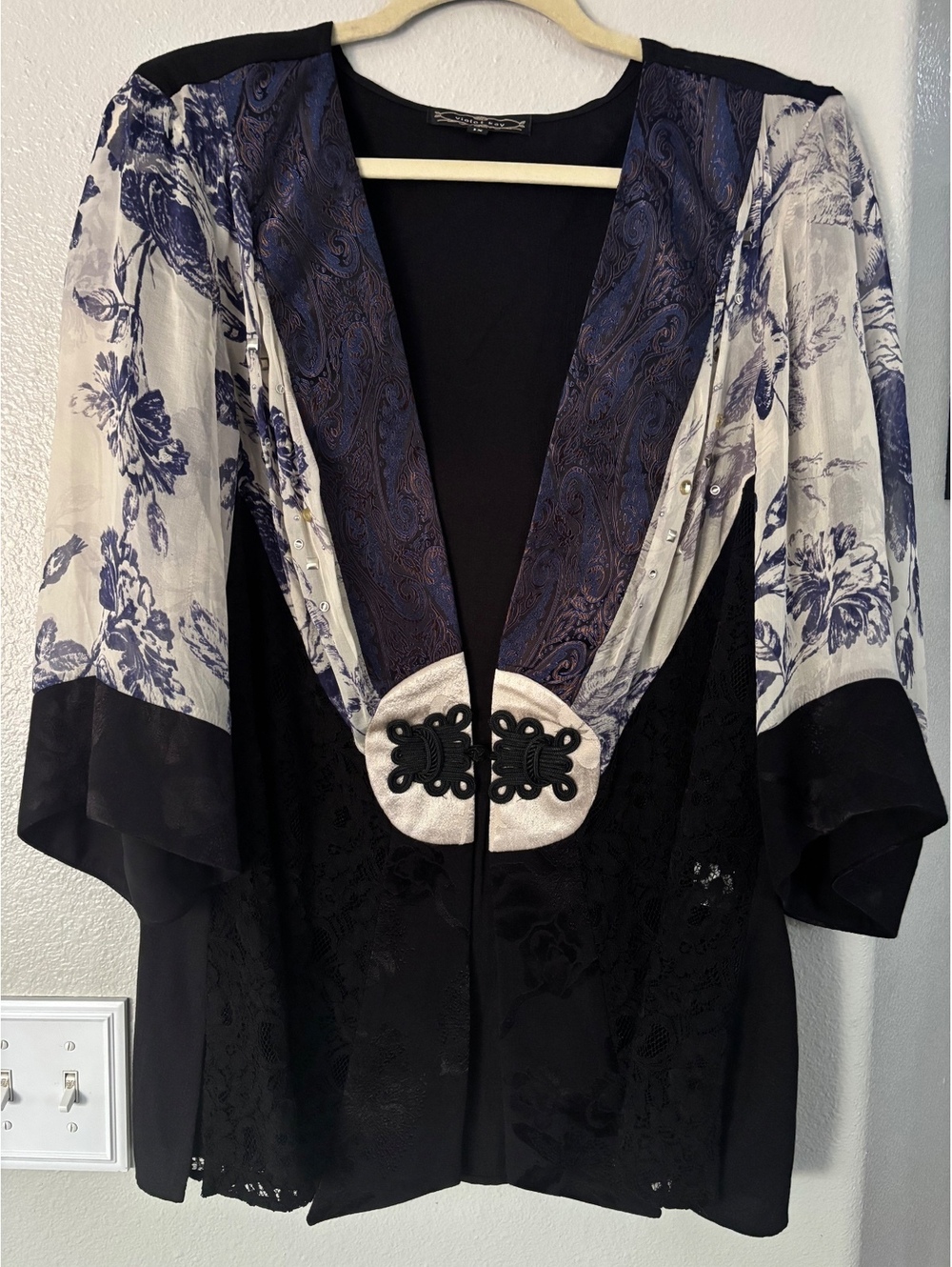 Violet Kay Vintage 1X Silk Mixed Media Floral Kimono Cardigan Jacket